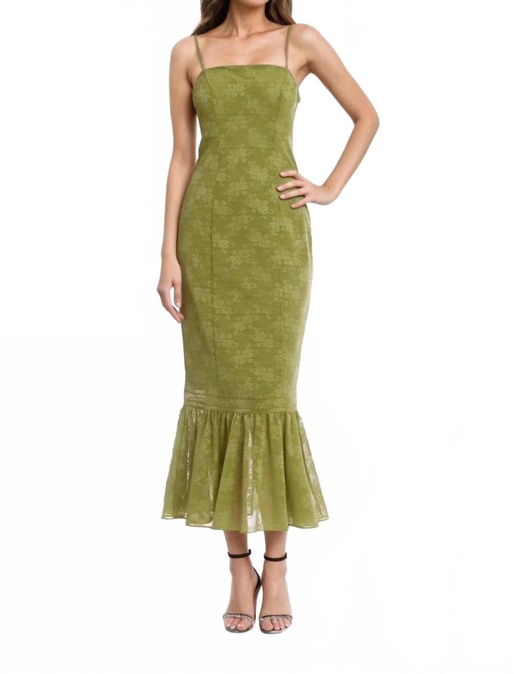 NEW JEWEL BADGLEY MISCHKA tank pencil dress with ruffle hem in green